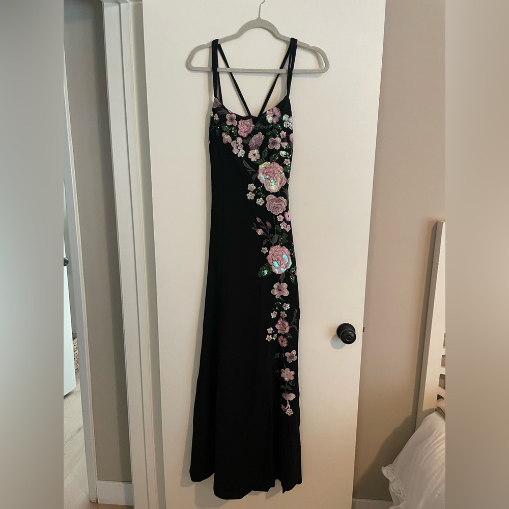 Fashion Nova Black Maxi Dress with Floral Embroidery